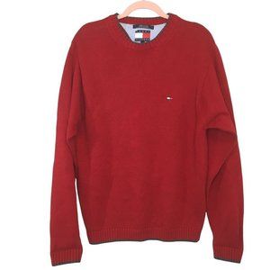Tommy Hilfiger Mens Flag Sweater Size L Crew Neck Red Cotton Blend Long Sleeves